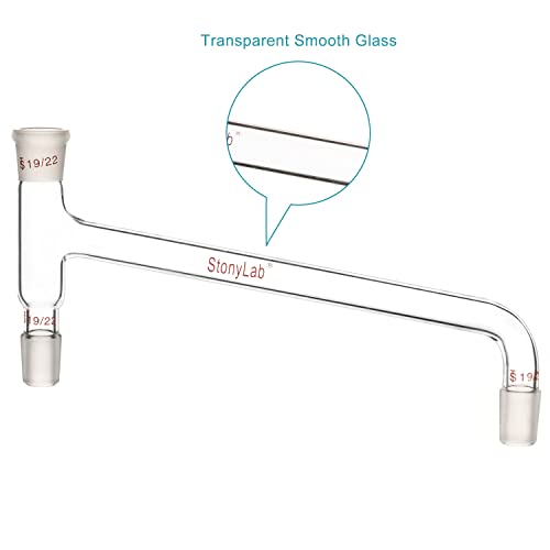 stonylab Borosilicate Glass 75 Degree Bent Distilling Adapter, with Two 19/22 Inner Joints and One Outer Joint, for Laboratory Distillation - size: 19/22 Joint