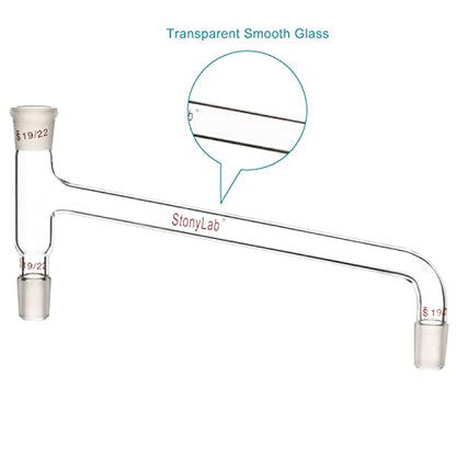 stonylab Borosilicate Glass 75 Degree Bent Distilling Adapter, with Two 19/22 Inner Joints and One Outer Joint, for Laboratory Distillation - size: 19/22 Joint