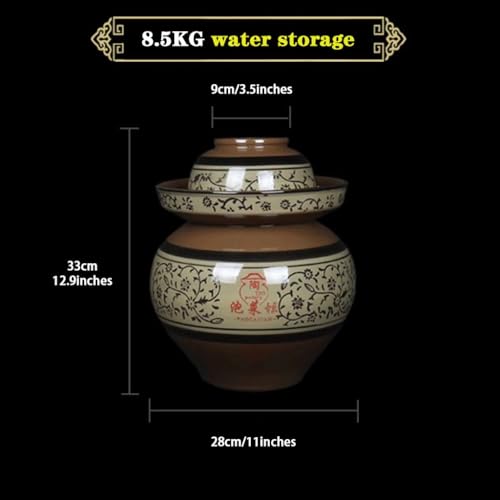 Green Glaze Vine Pattern Chinese Pickle Jar, Natural Clay Classic Fermentation Tank, Cucumber Fermenting Crock, Large Diameter + Stable Bottom(8.5kg/299.8oz) - size: 8.5kg/299.8oz