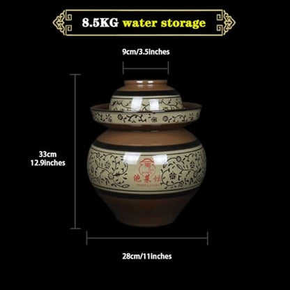 Green Glaze Vine Pattern Chinese Pickle Jar, Natural Clay Classic Fermentation Tank, Cucumber Fermenting Crock, Large Diameter + Stable Bottom(8.5kg/299.8oz) - size: 8.5kg/299.8oz