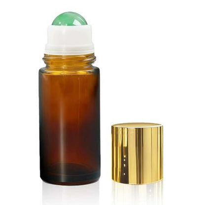 Green Aventurine Roller Bottles for Essential Oils, 50ml Refillable Amber Glass Roll On Bottles with Natural Crystal Roller Balls, Leak-Proof Travel Perfume Bottle with Gold Caps - color: Green Aventurine