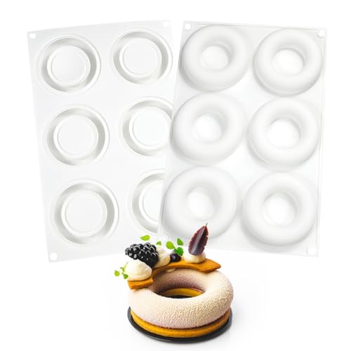 3D Donut Silicone Mold, Cupcake Baking Pan Mousse Tray Molds, Kitchen Cake Decorating Fondant Mould for Pumpkin Shaped Baking Mousse Cake, 6-Cavity Non-Stick Silicone Moulds (D_ Donut) - size: D_ Donut