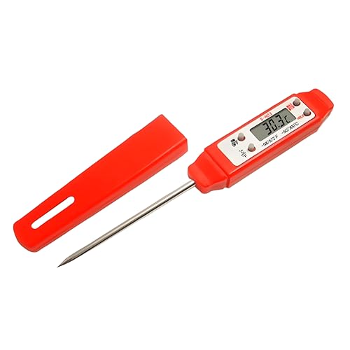 Meat Thermometer - Digital Food Thermometer for Cooking Kitchen - Automatic Calibration Pen Style Electronic Pocket Thermometer for Water Temperature, Barbecue (Red) - color: Red