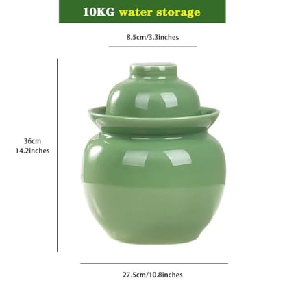 Fresh Green Modern Kimchi Jar, Thickened Ceramic Fermentation Crock, Traditional Water Seal Design, 4 (10kg/352.7oz) - size: 10kg/352.7oz