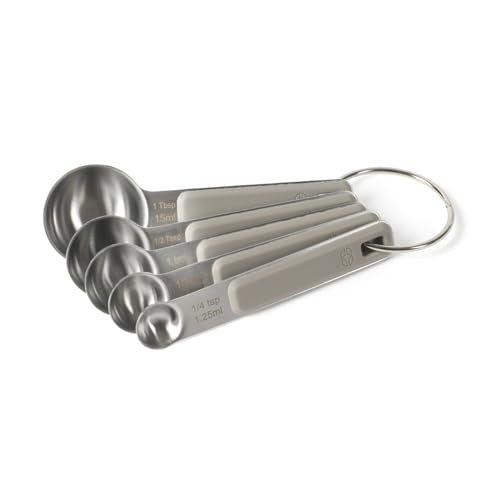 Calphalon Prime Measuring Spoons, 5-Piece Stainless Steel Measuring Spoon Set with Taupe Silicone Handles, Accurate Kitchen Measuring Tools for Spices, Baking & Small Portions - color: Taupe w/ Silicone (Prime - Measuring Spoons), size: Measuring Spoons (