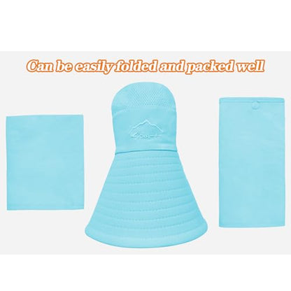 Sun Hats for Men Women Fishing Hat UPF 50+ Breathable Wide Brim Summer UV Protection Hat - color: Blue(with Face Cover & Neck Flap )