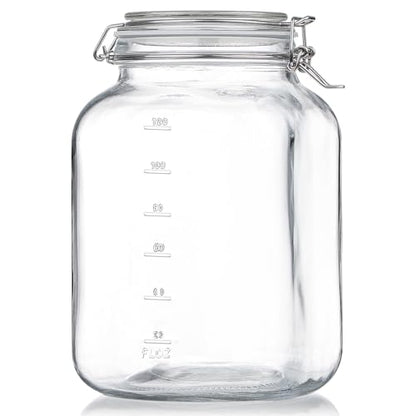 Folinstall 1 Gallon Square Super Wide-Mouth Glass Jars with Airtight Lids, Glass Storage Jars with 2 Measurement Mark, Sturdy Canning Jars with Large Capacity 4100 ML For Overnight Oats