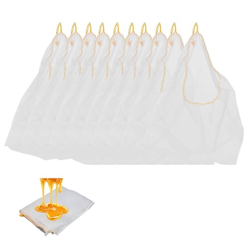 10PCS Honey Strainer Filter Reusable Bee Honey Net Bag Nylon Mesh Strainer Washable Beekeeping Supplies with Adjustable Drawstring for Wax Beer Nut Milk