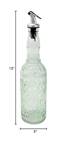 Grant Howard Roma Embossed Glass Oil and Vinegar Cruet with Pourer, 22 oz, Translucent