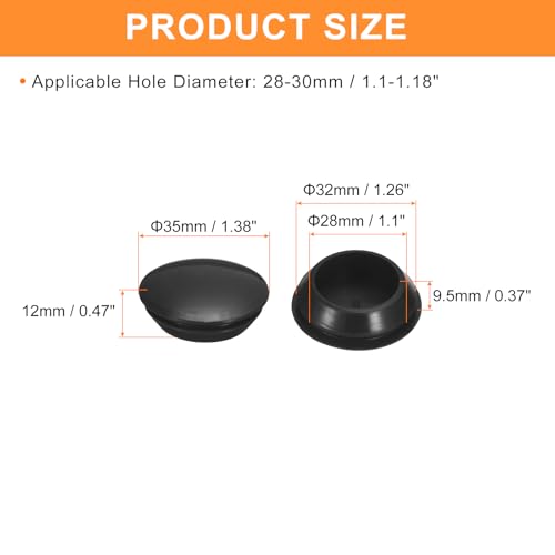 Uxcell 8Pcs Silicone Rubber Round Snap-in Locking Plugs for 28-30mm Holes, Waterproof Stoppers for Metal Tube, Furniture End Caps Inserts, Black - size: 28-30mm