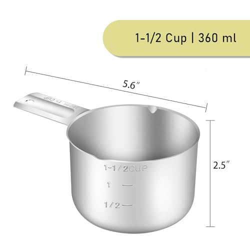 1PCS 1-1/2Cup (360ml, 12oz) Single Measuring Cup, Stainless Steel Measure Scoop, Metric and US Measurement, Dishwasher Safe - size: 1-1/2cup|360ml|12oz