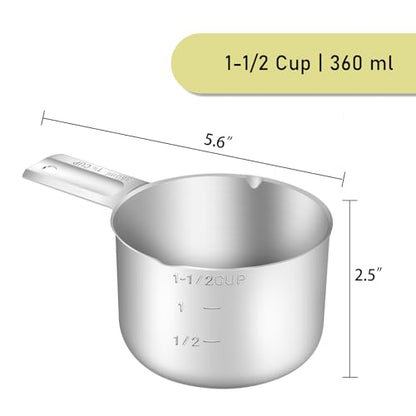 1PCS 1-1/2Cup (360ml, 12oz) Single Measuring Cup, Stainless Steel Measure Scoop, Metric and US Measurement, Dishwasher Safe - size: 1-1/2cup|360ml|12oz