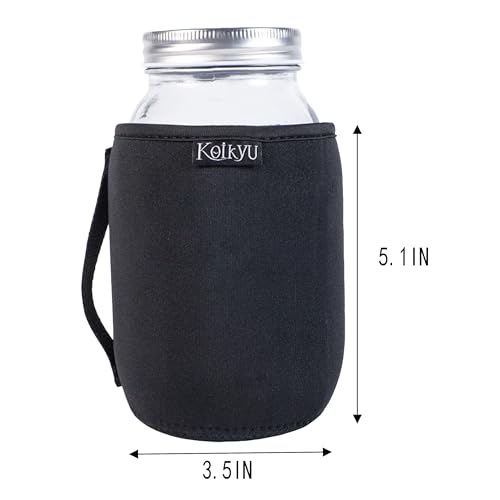 32oz Mason Jars Sleeves Neoprene 32oz Regular and Wide Mouth Mason Jar Sleeves Holder with Handle (Black, 4pcs) - color: Black, 4pcs