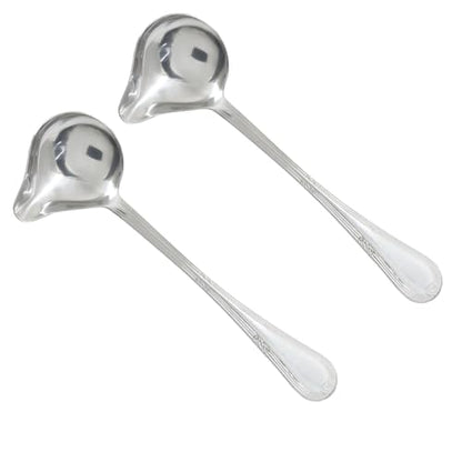 2 Pack 7.9 Inch Gravy Ladle Drizzle Spoon, Stainless Steel | Mini Sauce Ladle, Pouring Spout, 1 oz Capacity, For Gravy, Sauce, Soup & Dressing