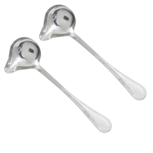 2 Pack 7.9 Inch Gravy Ladle Drizzle Spoon, Stainless Steel | Mini Sauce Ladle, Pouring Spout, 1 oz Capacity, For Gravy, Sauce, Soup & Dressing