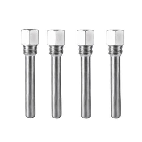 Oumefar 4PCS Thermowell, Stainless Steel Thermowell 1/2 inch NPT Threads Temperature Sensors, Thermometer Instruments Thermowell for Homebrew Brewing Beer Fermenter(3PCS)
