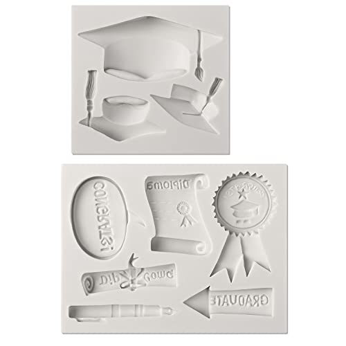 Sakolla Graduation Fondant Molds Silicone Doctoral Cap Diploma Chocolate Candy Molds Congrats Grad Congratulations Mould Cake Toppers Party Decorations for 2026 Graduation Celebration - color: Graduation Molds/Grey
