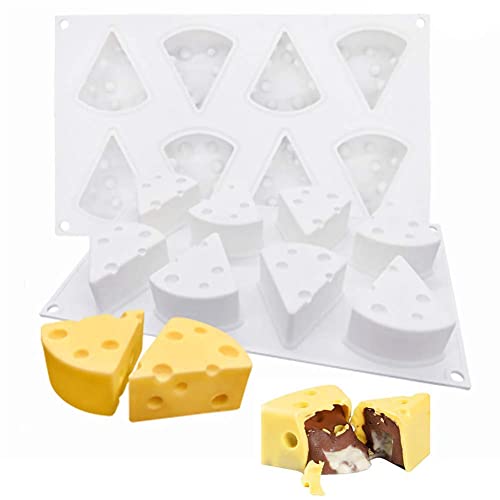 CANDeal 2-Pack 8-Cavity Cheese Shape Silicone Mold,Cake Pop Molds Silicone, Non-Stick Silicone Baking Mold for Ice Cube Tray Chocolate, Cake, Jelly, Mousse Cake Pastry