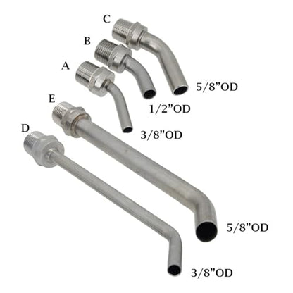 Wine Making- Home Brewing Stainless Steel Pickup Tube 1/2" Male NPT 3/8" 1/2" 5/8" OD Tube Homebrew BK HLT Keg/Kettle Dip Tube Whirlpool Arm Wine Accessories(C)