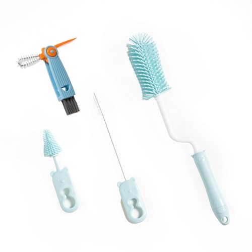 Chemimoso Silicone Spinning Bottle Cleaning Brush, 13.4in Long Handle Water Cup Bottles Cleaner for Baby Bottles, Sports Bottle, Glass Vase, Tumbler, with a Tiny Cup Lid Gap Cleaning Brush, x Blue - style: Spining, Blue