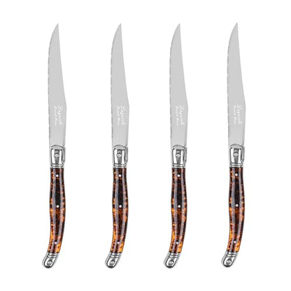 French Home Laguiole Connoisseur 4-Piece Steak Knife Set, Tortoise Handles - color: Tortoise Shell