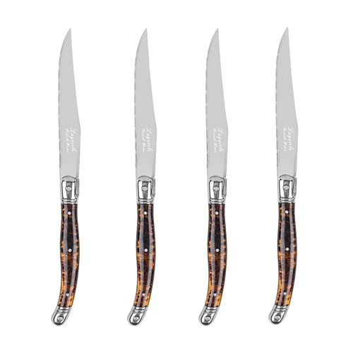 French Home Laguiole Connoisseur 4-Piece Steak Knife Set, Tortoise Handles - color: Tortoise Shell