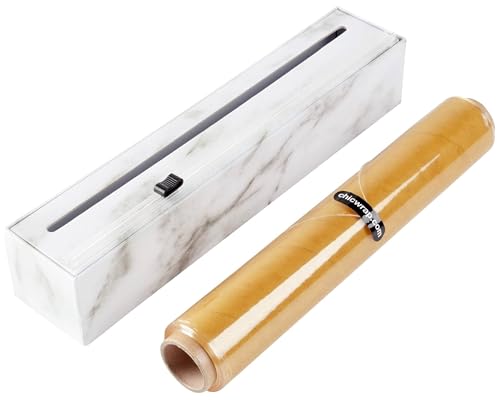 Chicwrap Carrara Marble Refillable Plastic Wrap Dispenser - One 12" x 250' Roll of Professional Grade Plastic Wrap - BPA Free and Kosher Certified - Reusable Dispenser w/Slide Cutter - style: Marble