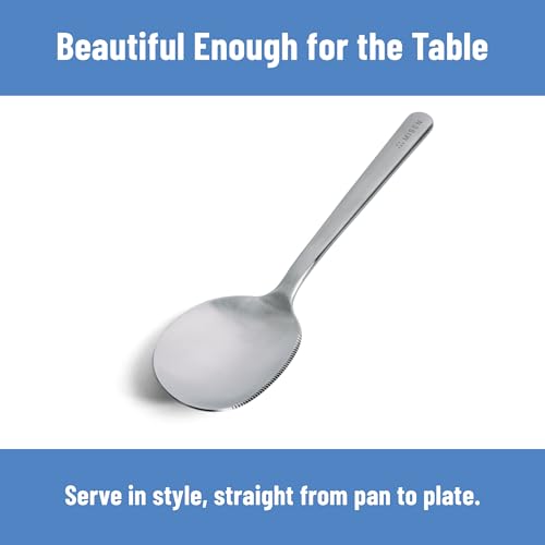 Misen Serrated Chef Spoon – Stainless Steel Multipurpose Cooking Spoon with Cutting Edge for Slicing Avocados Scooping Casseroles Breaking Ground Meat and Serving at the Table - style: Serrated Spoon
