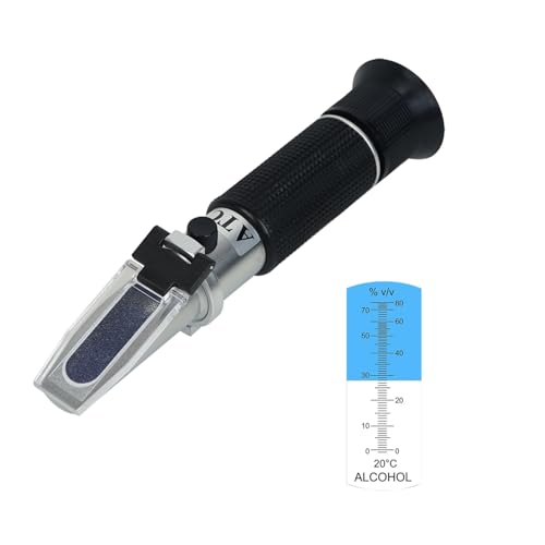 Alcohol Refractometer with ATC,Range 0-80% v/v. Alcohol Content Measurement Tool Tester for Alcohol Liquor Production, Ethanol with Water Winemaker