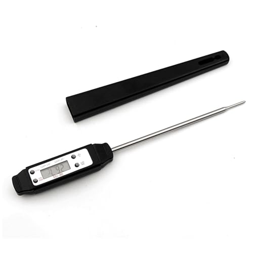 Meat Thermometer, Digital Food Thermometer Instant Read with 120mm Long Probe, Automatic Calibration, Kitchen Cooking Thermometer for BBQ, Grill, Deep Fry, Water Temperature (Black) - color: Black