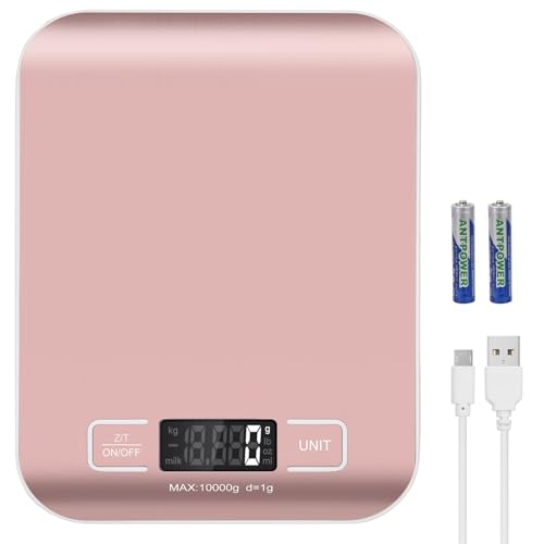 Digital Shipping Scale,Stainless Steel Panel, Accurate Portable Postal Scale for Packages, Small Business,Kitchen, Food, Handmade, Liquids, and Boutique (Rose Gold Rechargeable(10kg/1g)) - color: Rose gold Rechargeable(10kg/1g)