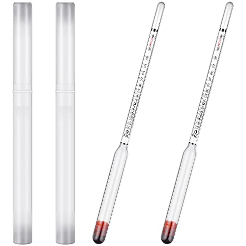 Kanayu 2 Pcs Hydrometer Alcohol 0-200 Proof and 0-100 Tralle Alcohol Proof Percentage Tester for Moonshine Still Liquor Alcoholic Hydrometer Measuring Device for Wine Making Distilling Brewing Wine