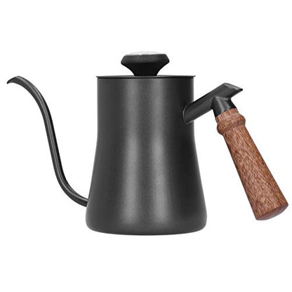 TOPINCN Stainless Steel Coffee Pot 650ml Long Narrow Spout Kettle with Thermometer for Coffee Lovers (650ml black)