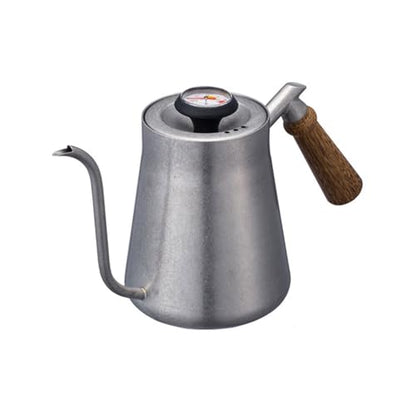 Stainless Steel Coffee Kettle 650ml - Outdoor Camping Pot with Thermometer, Long Spout, Anti-Scald Design - Perfect for Boiling Water and Brewing Coffee Silver 650ML - color: Silver