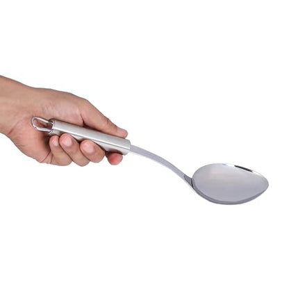 Restaurantware Stainless Steel Cooking Spoon - German Standard Metal Kitchen Spoon with Ergonomic Handle, Dishwasher Safe, Heat-Resistant - Heavy-Duty Serving Spoon For Mixing, Stirring - style: Steel Serving Spoon
