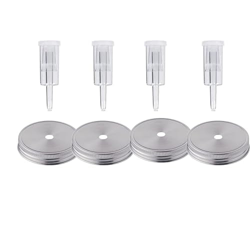 4 Set Fermentation Lids Kit for Wide Mouth Jars, 4 Stainless Steel Fermenting Lids with 4 Airlocks(Jars Not Included) (No Glass Weight)