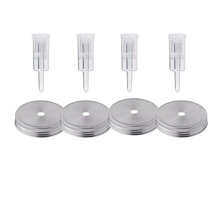 4 Set Fermentation Lids Kit for Wide Mouth Jars, 4 Stainless Steel Fermenting Lids with 4 Airlocks(Jars Not Included) (No Glass Weight)