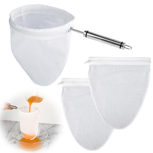 WMKGG Ultra Fine Mesh Strainer Bags,Cheese Cloth Bag for Straining, with Stainless Steel Handle Frame for Juices,Nut Milk,Fresh Cheese,Yogurt (Small Size)(4.95"Wx9.6"D) - size: Small Size