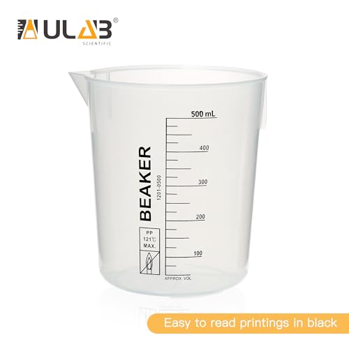 ULAB Scientific Stackable Graduated Plastic Beakers, 4pcs of Vol.500ml(16.9oz), with Easy-to-Read Printings in Black, UBP1025 - style: 4pcs of Vol.500ml with black printings