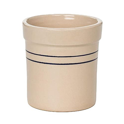 Pickling Fermenting Crock - Tan with Blue Stripe Stoneware Jar, 1/4 Gallon Capacity