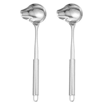 Tofficu 2Pcs Stainless Steel Duckbill Soup Spoon 11.81In Long Handle Sauce Spoon with Spout Ladle for Gravy Oil Drizzling Serving Kitchen and Dining Use