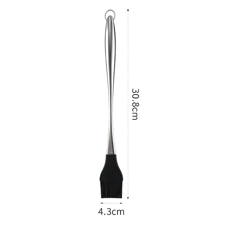 430 Stainless Steel Silicone Basting Brush - Heat Resistant, Hollow Handle, Round Tip Long Brush for Grilling, Baking, Cake Cream - New Version
