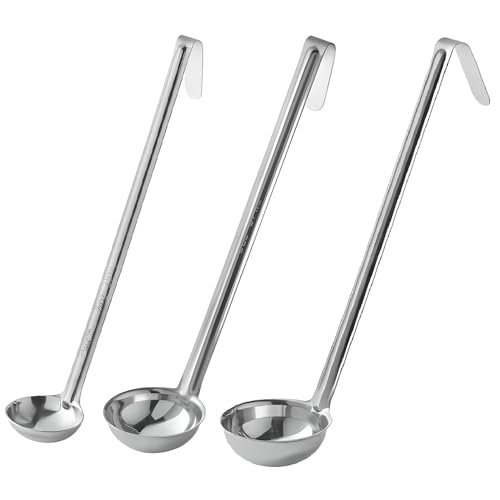 OCS Parts Set of 3 Stainless Steel Culinary Ladles | One-Piece Dishwasher Safe Home, Restaurant, Buffet and Catering Serving Ladle for Sauces, Soup, Gravy, and Salad Dressing (0.5-2 - 4 Ounce) - size: 0.5 - 2 - 4 Ounce