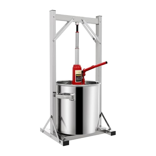22L/5.8Gal Fruit Wine Press, Stainless Steel Hydraulic Jack Press Extractor Manual Press Machine with Hydraulic Jack and Press Frame Cheese Press Grape Cider Wine Making Equipment for Home Restaurants - size: 22L