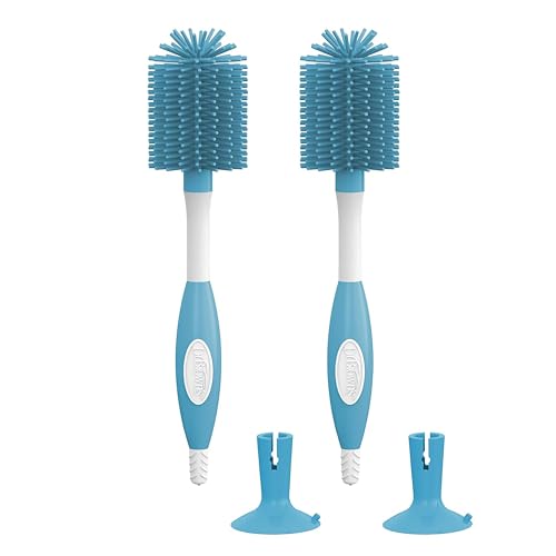 Dr. Brown's Soft Touch No Scratch Baby Bottle Cleaning Brush, Nipple Cleaner and Suction Cup Base for Easy Storage, BPA Free, Blue, 2 Pack - style: 2 Pack, Blue