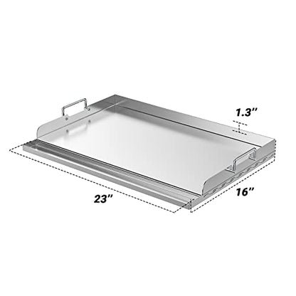 Skyflame Universal Stainless Steel Griddle Plate with Even Heating Bracing for BBQ Charcoal/Gas Grills, 23" x 16" Rectangular Hibachi Flat Top Griddle for Indoor/Outdoor Cooking - size: 23" x 16" x 2.2"