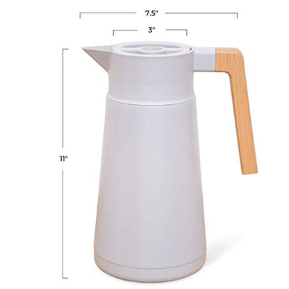 Thermal Coffee Carafe 68 Oz - Stainless Steel Insulated with Tea Infuser | Keeps Hot 12 Hours, Double Walled Vacuum, German Beechwood Handle, BPA-Free, 2 Liter Beverage Dispenser Thermos, Gray - color: Gray