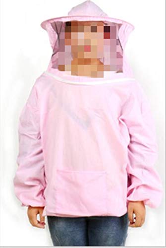 Protective Bee Keeping Jacket Veil Suit with Pull Hat Veil for Beekeepers Without Pants - color: Pink