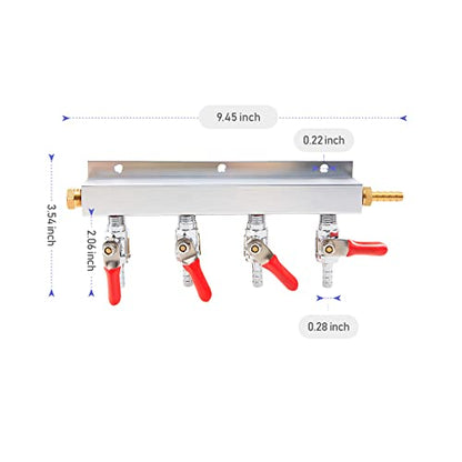 4-Way Gas Manifold CO2 Distributor Manifold 5/16 inch Barb/Stem Splitter Beer Integrated Check Valves Homebrew Beer Making Brewing Tool-CO2 gas input at RIGHT side+5CLAMPS - color: 4WAY,GAS INPUT AT RIGHT