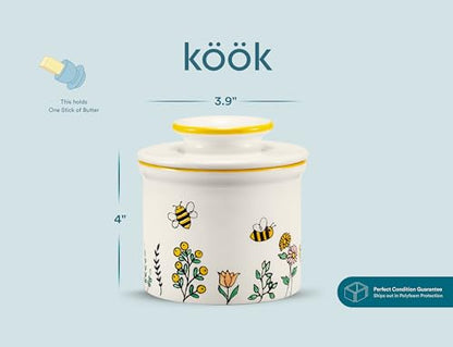Kook Butter Keeper Dish, French Ceramic Crock with Lid, Embossed Container, For Soft Butter, (Meadow) - color: Meadow